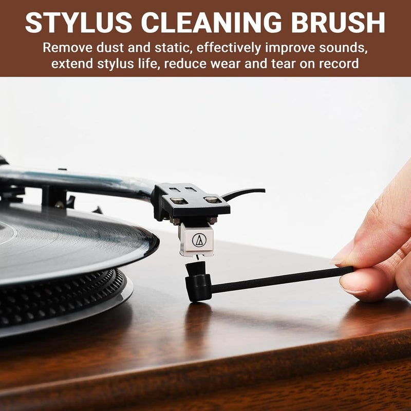 kulloomii 2-in-1 Vinyl Record Cleaning Kit with Stylus Brush - Anti Static Soft Record Cleaning Kit for Albums Record Players - Retro Wooden Handle Record Brush - High Density Microfiber Bristles Vinyl Brush - Image 2
